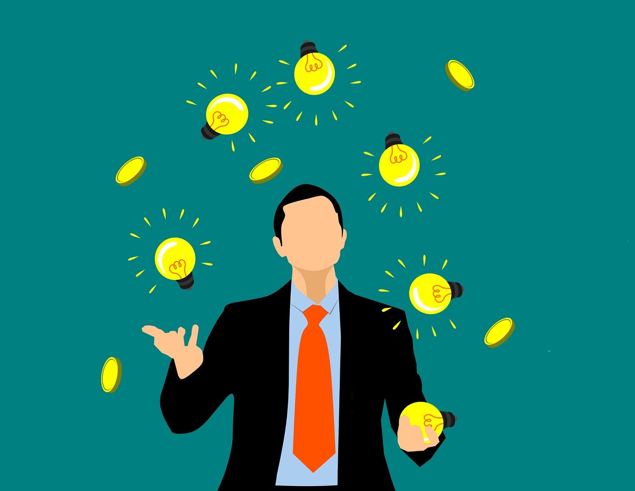 man juggling light bulbs