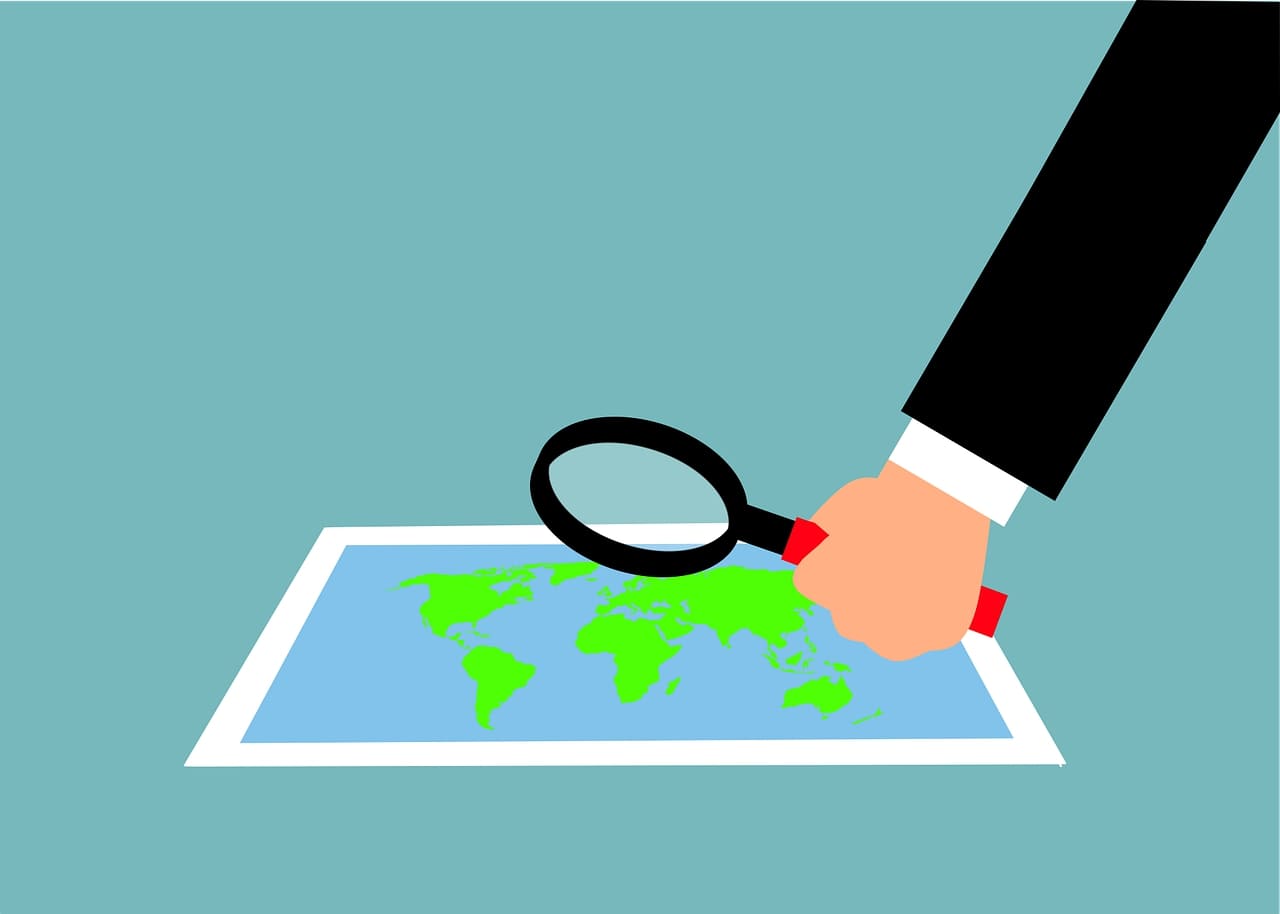 Map of the world with a microscope